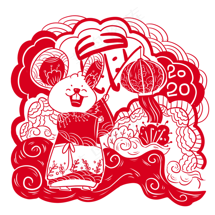 2020年鼠年可爱老鼠拿灯笼中国剪�,免抠元素