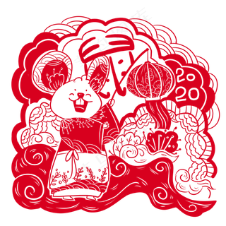 2020年鼠年可爱老鼠拿灯笼中国剪�,免抠元素