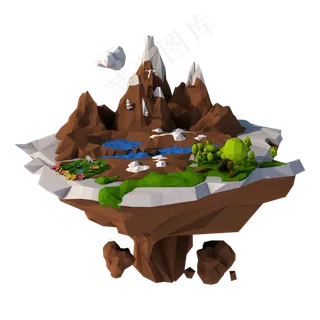 悬空岛上的山水风光,免抠元素