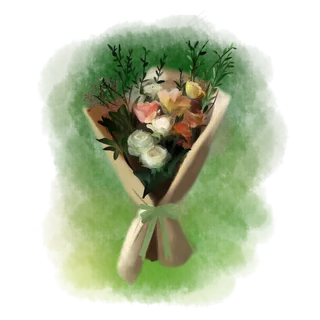 手绘节日浪漫花束玫瑰桔梗可商用