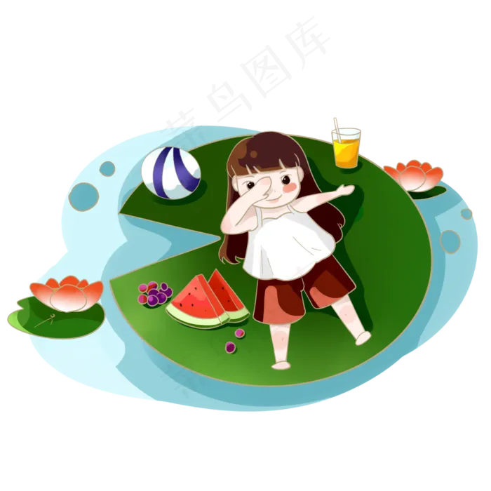 夏日女孩在荷叶生乘凉PNG素材(2480X2480(DPI:299))psd模版下载