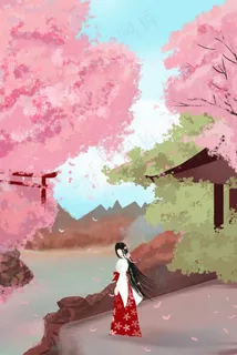 国风美少女春日唯美烂漫樱花赏花