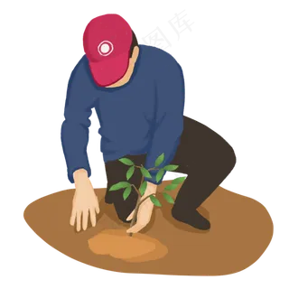 手绘植树节人物png素材