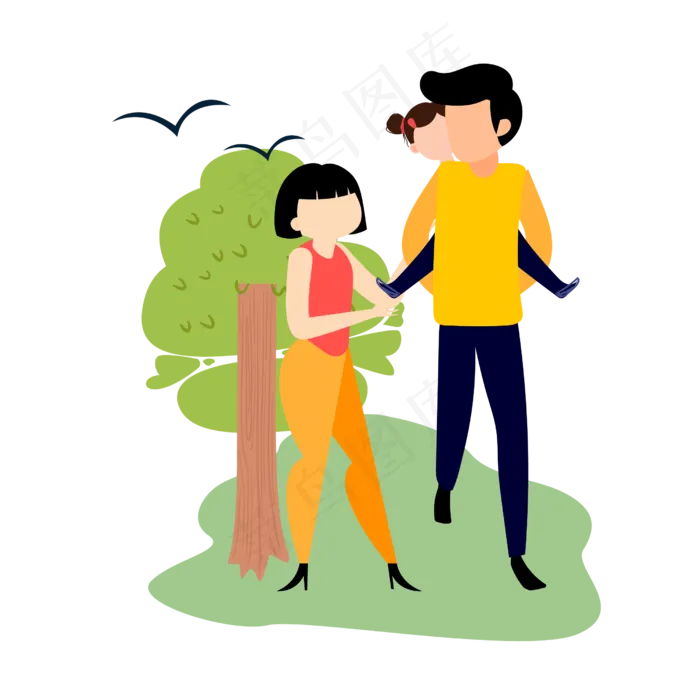 卡通风格儿童节一家三口郊游(2500*2500px 300 dpi )ai矢量模版下载