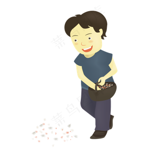 手绘播种的卡通人物