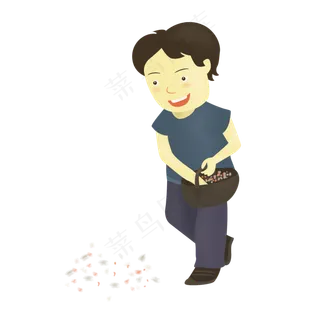 手绘播种的卡通人物
