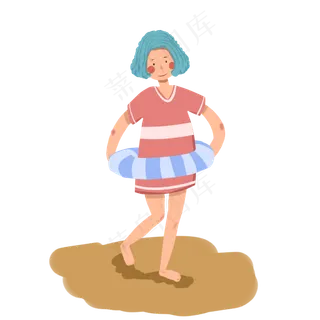 夏天带游泳的女孩手绘