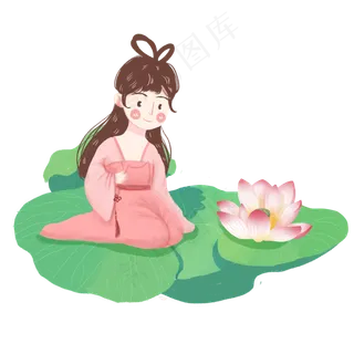 处暑荷叶古风女孩png素材