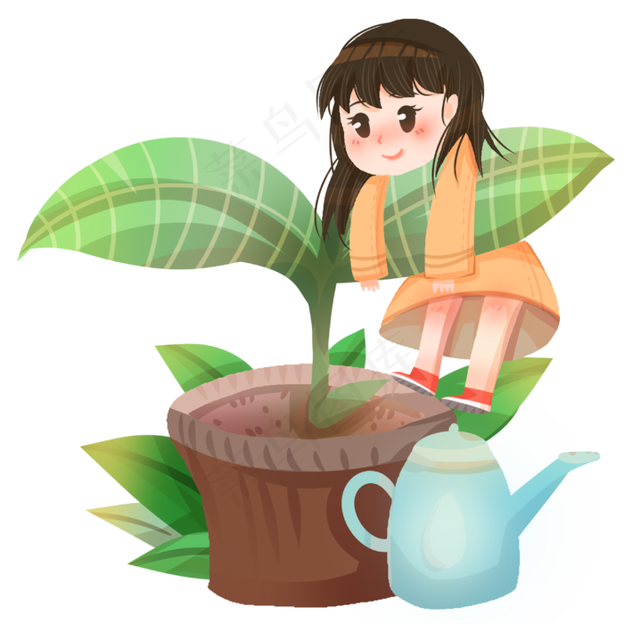 春分人物和植物装饰,免抠元素