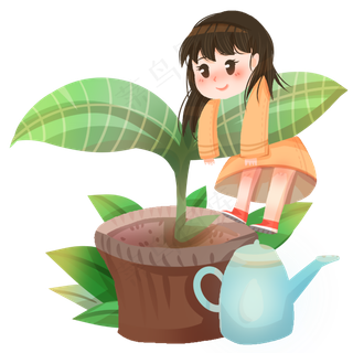 春分人物和植物装饰,免抠元素