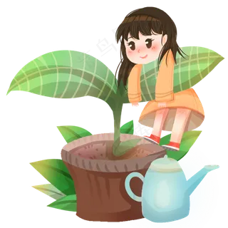 春分人物和植物装饰,免抠元素