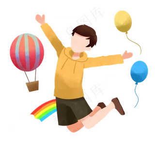 开心跳跃小男孩