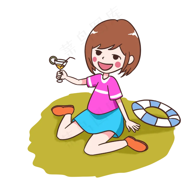 夏天喝汽水的女孩(3000X3000(DPI:299))psd模版下载