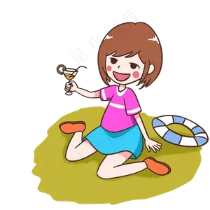 夏天喝汽水的女孩
