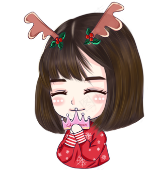 手绘卡通开心的圣诞节女孩,免抠元素