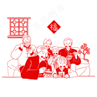 喜庆红色全家福剪影免抠图