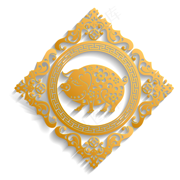 创意2019年喜庆猪年金色剪纸,免抠元素