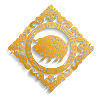 创意2019年喜庆猪年金色剪纸,免抠元素