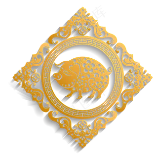 创意2019年喜庆猪年金色剪纸,免抠元素