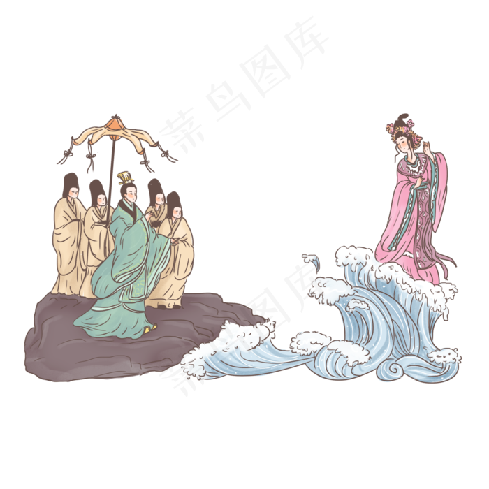手绘中国古代神话传说洛神,免抠元素(2000*2000px 300 dpi )psd模版下载