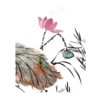 国画水墨莲花意境PNG