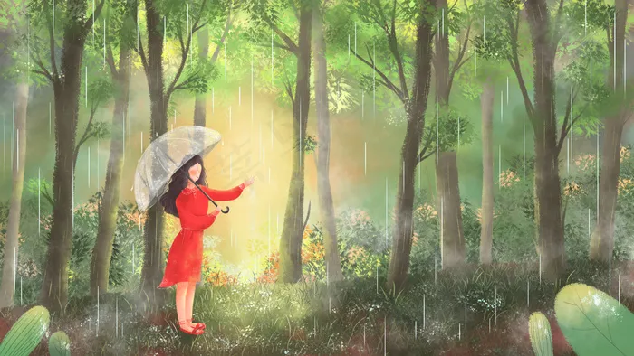 小清新唯美太阳雨森林少女(2880X1620(DPI:300))psd模版下载