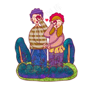 卡通风格春日情侣烂漫踏青出游