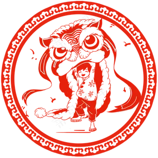 卡通手绘红色的舞狮创意剪纸 卡通手绘红色的舞狮创意剪纸