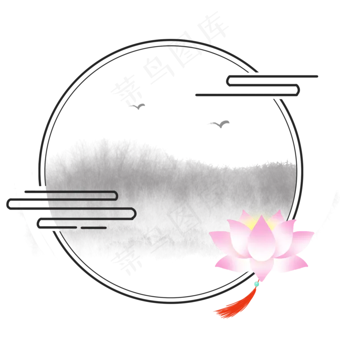 中国风水墨山水荷花边框(2000X2000(DPI:300))psd模版下载