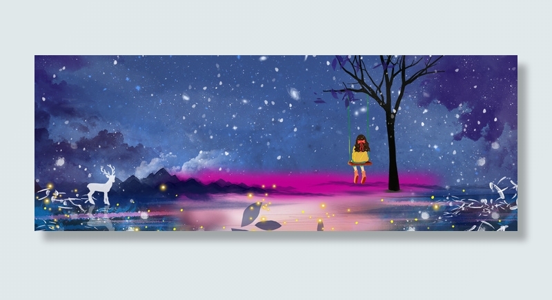 夏夜荡秋千的小女孩