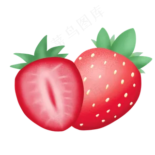 切开的两个草莓水果