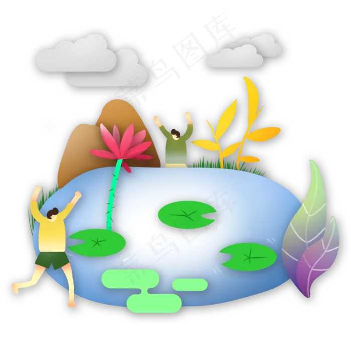 小暑大暑剪纸风荷花池塘人物二十(2000X2000(DPI:300))psd模版下载