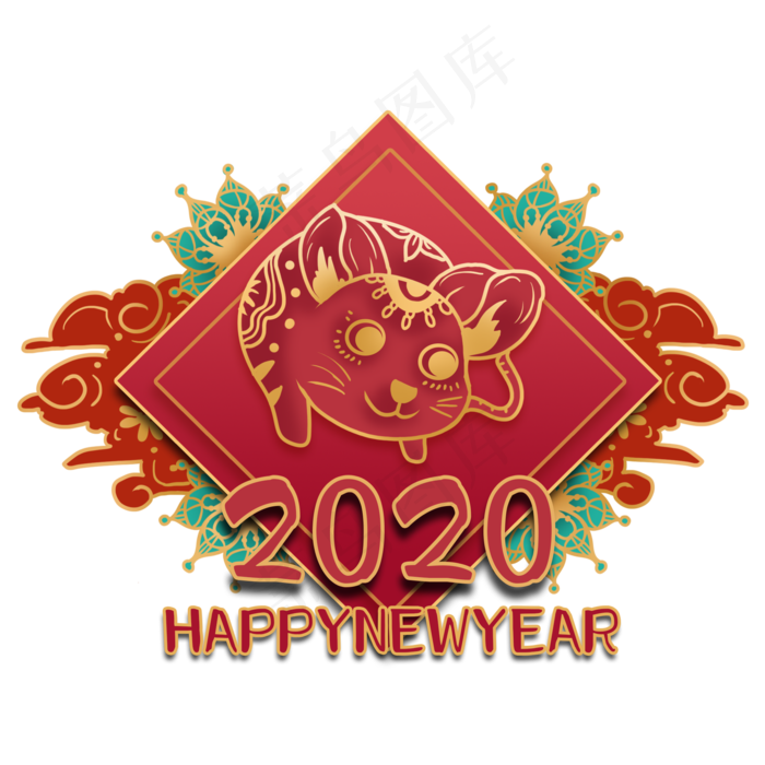 新年红金装饰鼠年,免抠元素(2000X2000(DPI:300))psd模版下载