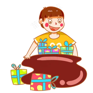 六一儿童节收礼物的孩子手绘