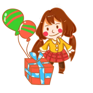 儿童节收礼物的女孩手绘