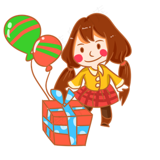 儿童节收礼物的女孩手绘