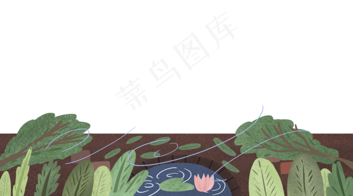 春天景色装饰边框桥风PNG