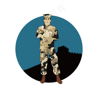 简约卡通建军节解放军战士边防站