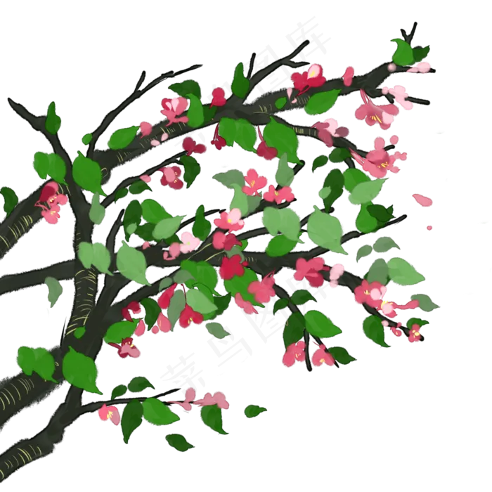 水彩春日茂盛桃花枝(3500X3500(DPI:300))psd模版下载
