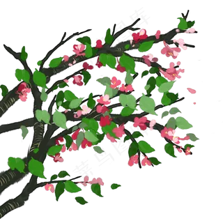 水彩春日茂盛桃花枝