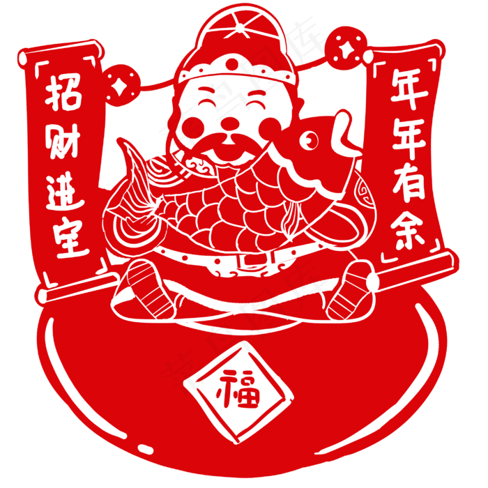 剪纸财神人物PNG素材,免抠元素(3000*3000px 300 dpi )psd模版下载