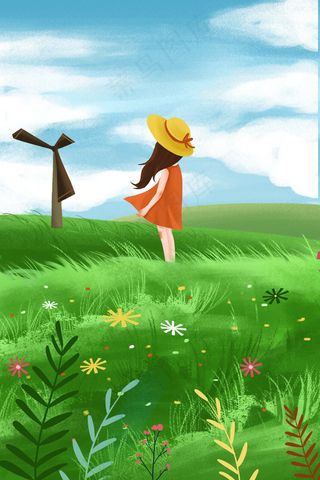 春天女孩踏青出游春游旅行旅游立春春季郊游