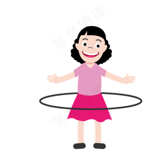 手绘转呼啦圈的女孩矢量免抠图