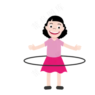 手绘转呼啦圈的女孩矢量免抠图