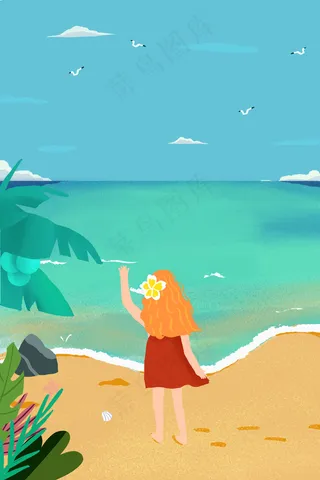 夏日晴空沙滩大海