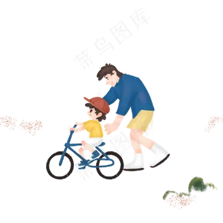 父亲教女儿学单车免抠图