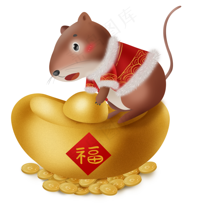 2020年金元宝上的生肖鼠,免抠元素
