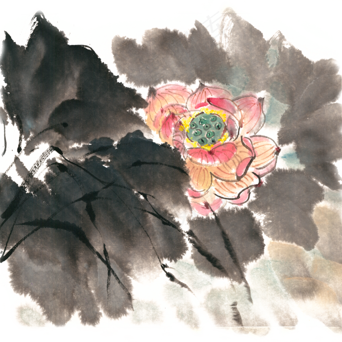 优美的荷花水墨画PNG免抠素材