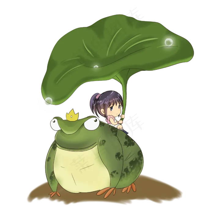 夏至节气女孩与青蛙王子荷叶乘凉(3000X3000(DPI:350))psd模版下载