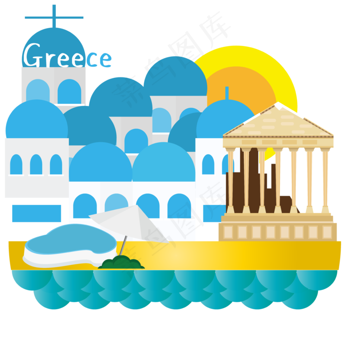 希腊旅游地标建筑,免抠元素